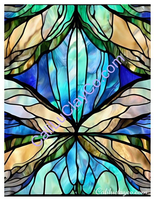 Teal Stained Glass #18 Left & Right Polymer Clay Water-Soluble Transfer Sheet / Tattoo Paper