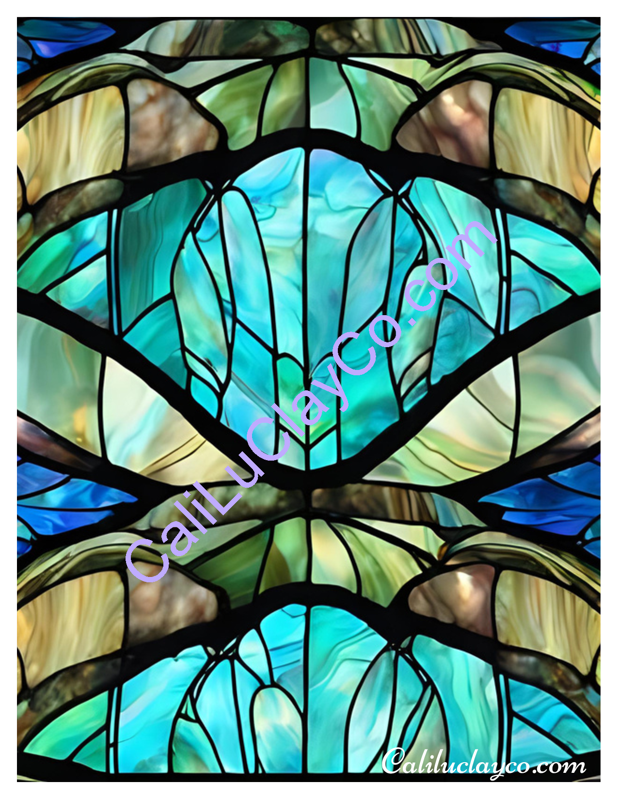 Aqua Stained Glass Original Larger Pattern Polymer Clay Water-Soluble Transfer Sheet / Tattoo Paper