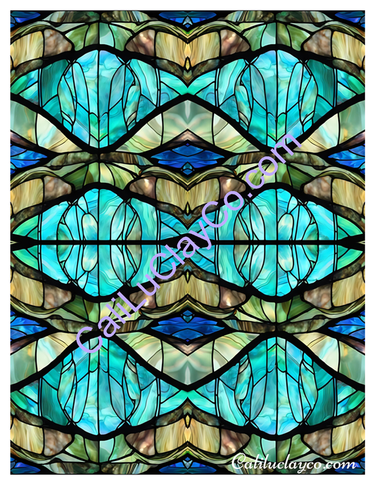 Aqua Stained Glass Mirrored Pattern Polymer Clay Water-Soluble Transfer Sheet / Tattoo Paper