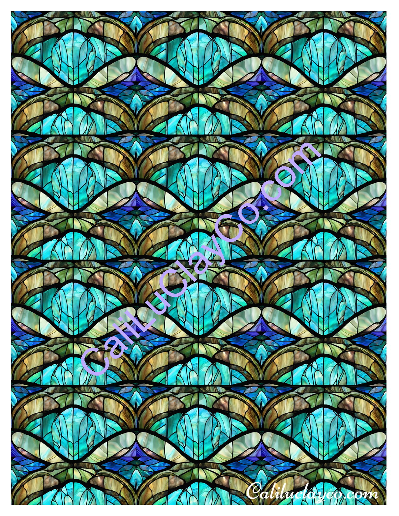 Aqua Stained Glass MULTI Pattern Polymer Clay Water-Soluble Transfer Sheet / Tattoo Paper
