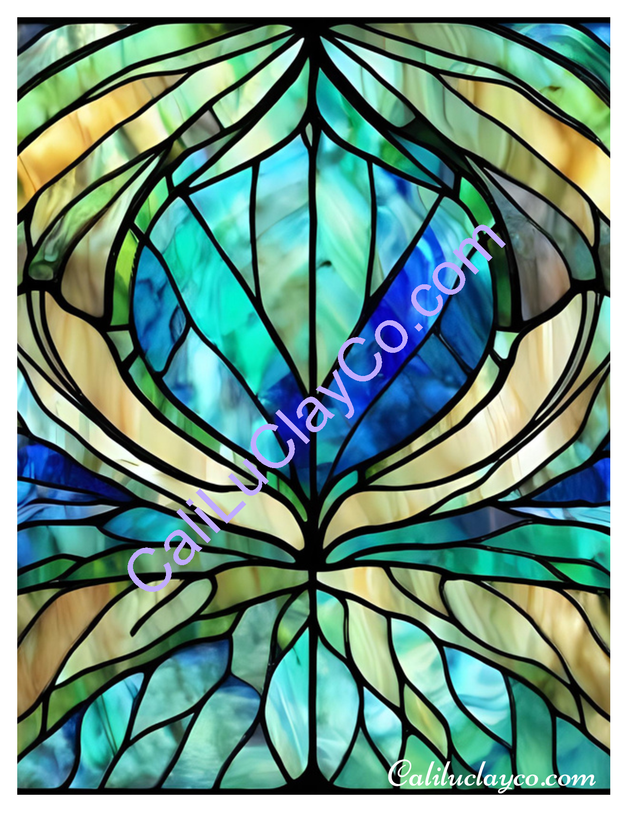 Teal Stained Glass #19 Left & Right Polymer Clay Water-Soluble Transfer Sheet / Tattoo Paper