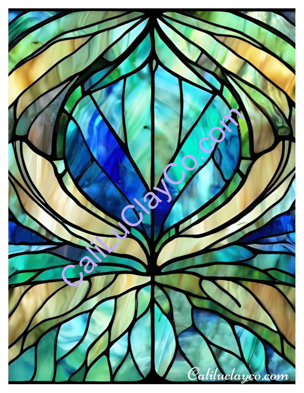 Teal Stained Glass #19 Left & Right Polymer Clay Water-Soluble Transfer Sheet / Tattoo Paper