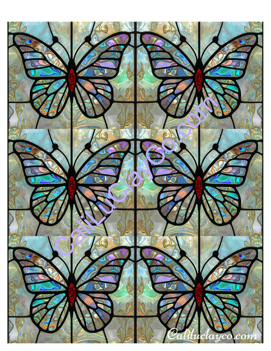 Butterfly Stained Glass #1 MULTI x6 Polymer Clay Water-Soluble Transfer Sheet / Tattoo Paper
