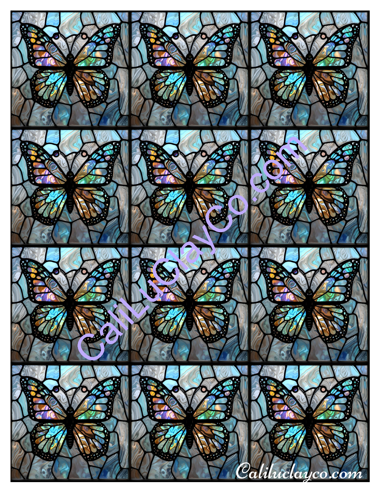 Butterfly Stained Glass #2 Left & Right Polymer Clay Water-Soluble Transfer Sheet / Tattoo Paper