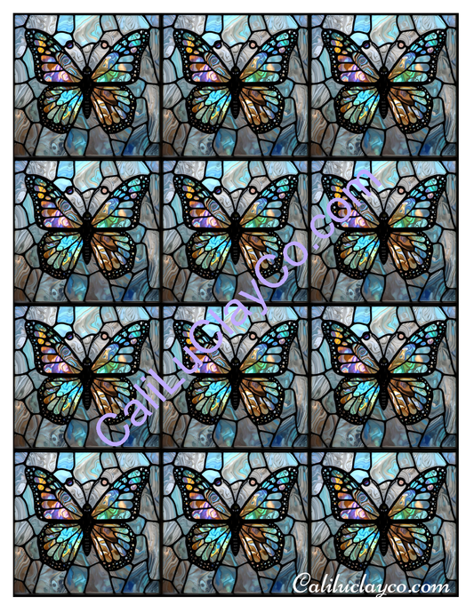 Butterfly Stained Glass #2 Left & Right Polymer Clay Water-Soluble Transfer Sheet / Tattoo Paper