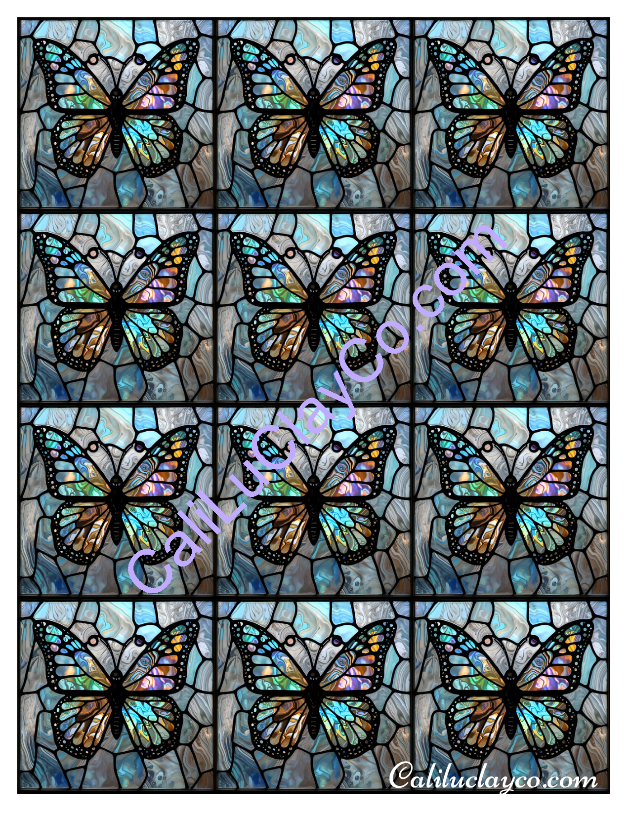 Butterfly Stained Glass #2 Left & Right Polymer Clay Water-Soluble Transfer Sheet / Tattoo Paper
