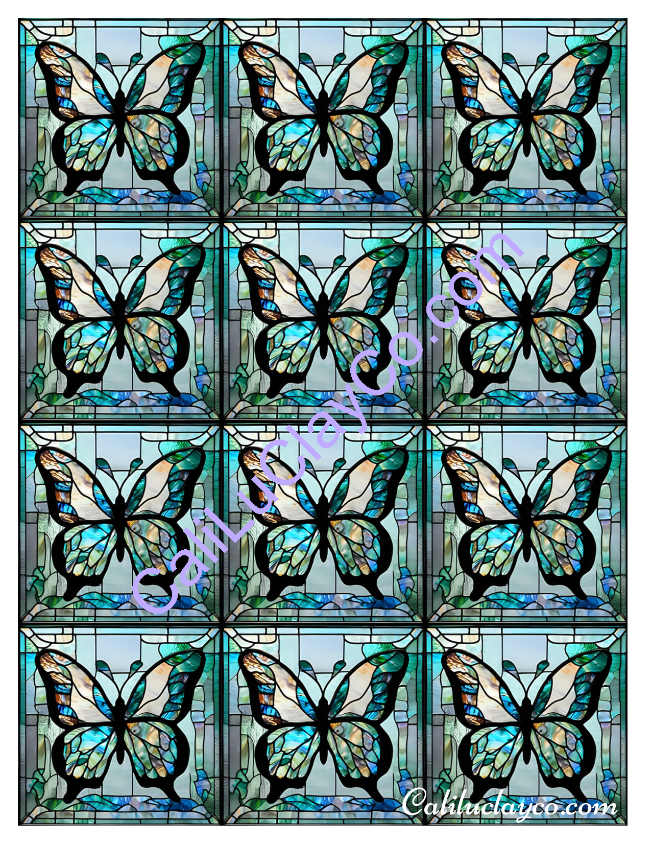Butterfly Stained Glass #3 Left & Right Polymer Clay Water-Soluble Transfer Sheet / Tattoo Paper