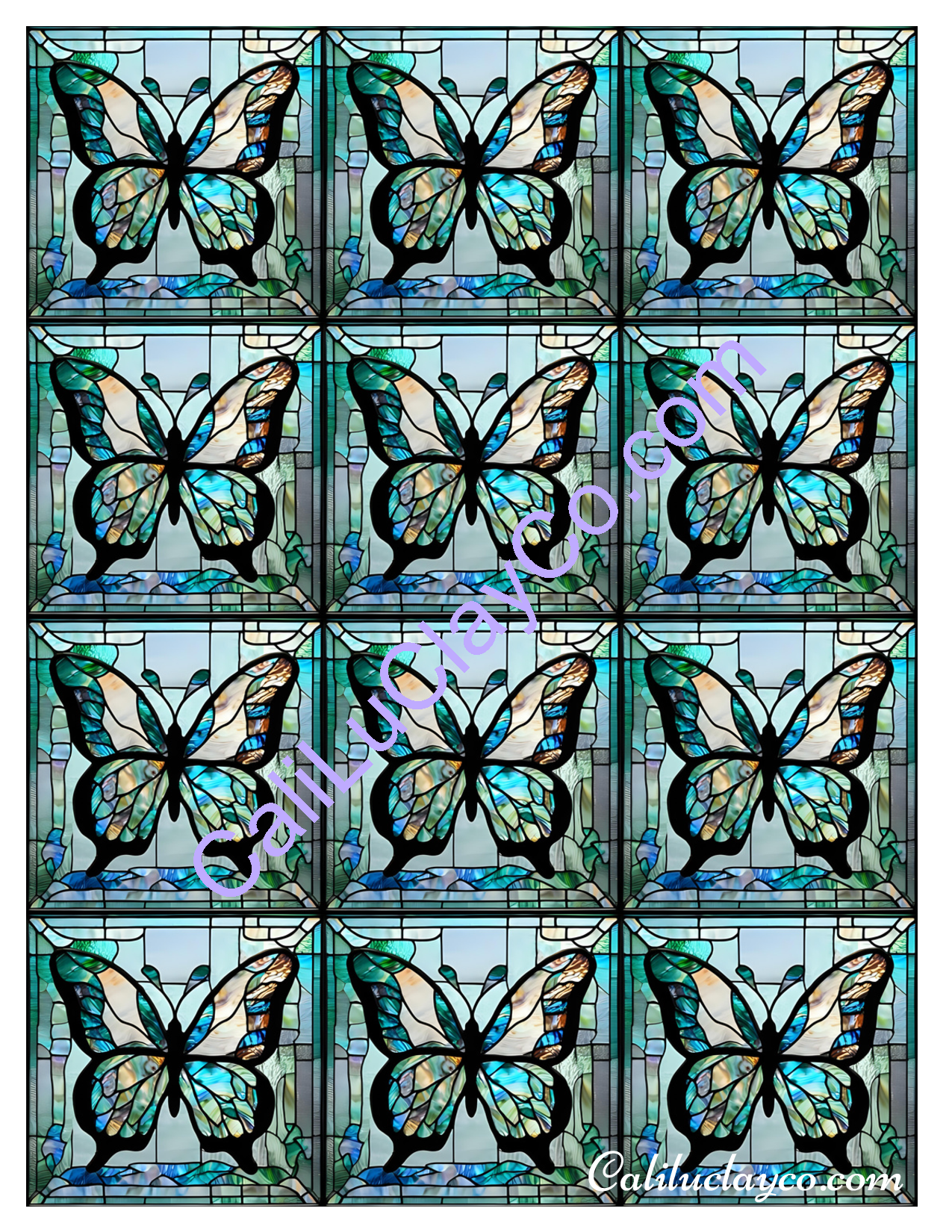 Butterfly Stained Glass #3 Left & Right Polymer Clay Water-Soluble Transfer Sheet / Tattoo Paper