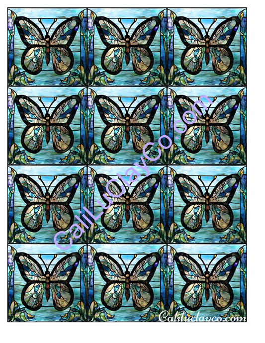 Butterfly Stained Glass #4 Left & Right Polymer Clay Water-Soluble Transfer Sheet / Tattoo Paper