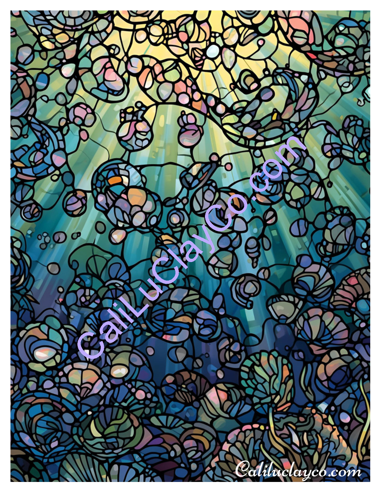 Abstract Underwater Stained Glass Left & Right Polymer Clay Water-Soluble Transfer Sheet / Tattoo Paper