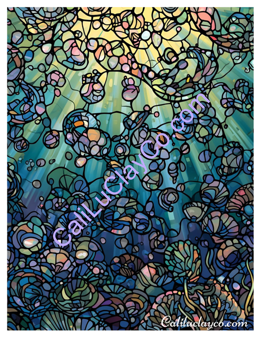 Abstract Underwater Stained Glass Left & Right Polymer Clay Water-Soluble Transfer Sheet / Tattoo Paper