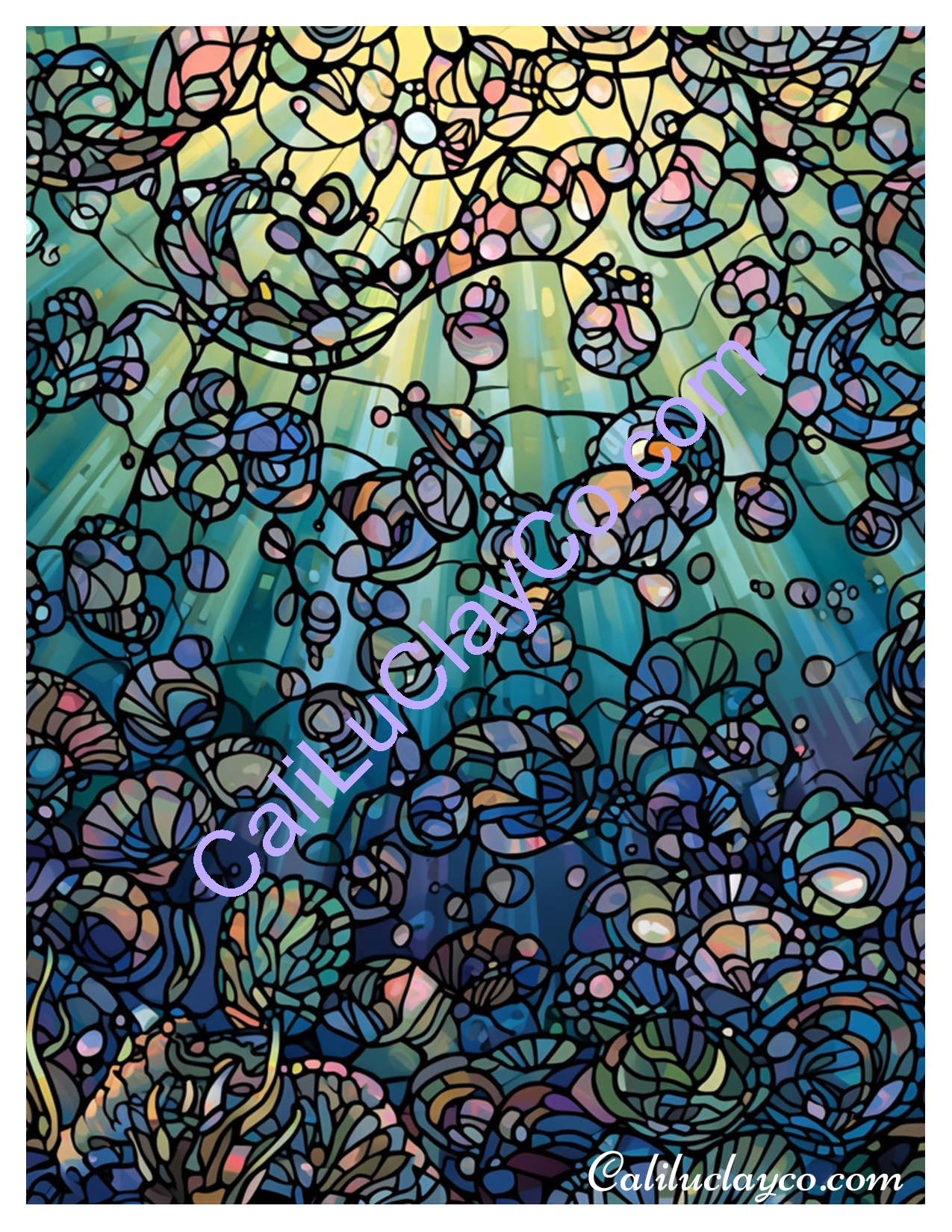 Abstract Underwater Stained Glass Left & Right Polymer Clay Water-Soluble Transfer Sheet / Tattoo Paper