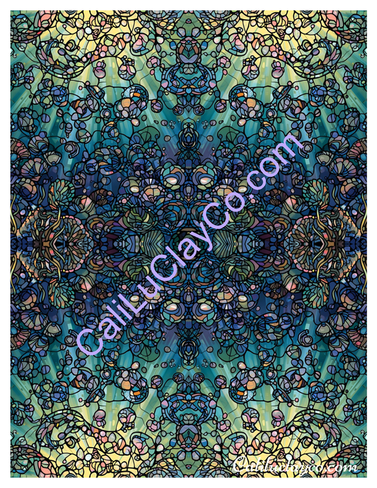 Abstract Underwater Stained Glass Mirrored Polymer Clay Water-Soluble Transfer Sheet / Tattoo Paper
