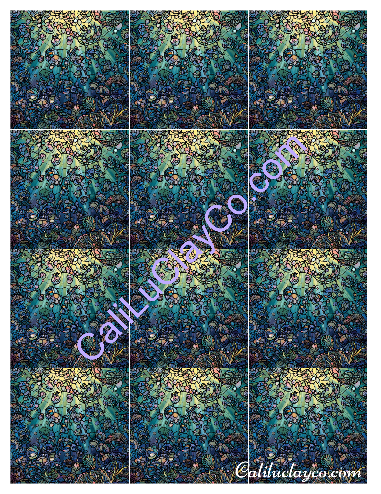 Abstract Underwater Stained Glass MULTI Left & Right Polymer Clay Water-Soluble Transfer Sheet / Tattoo Paper