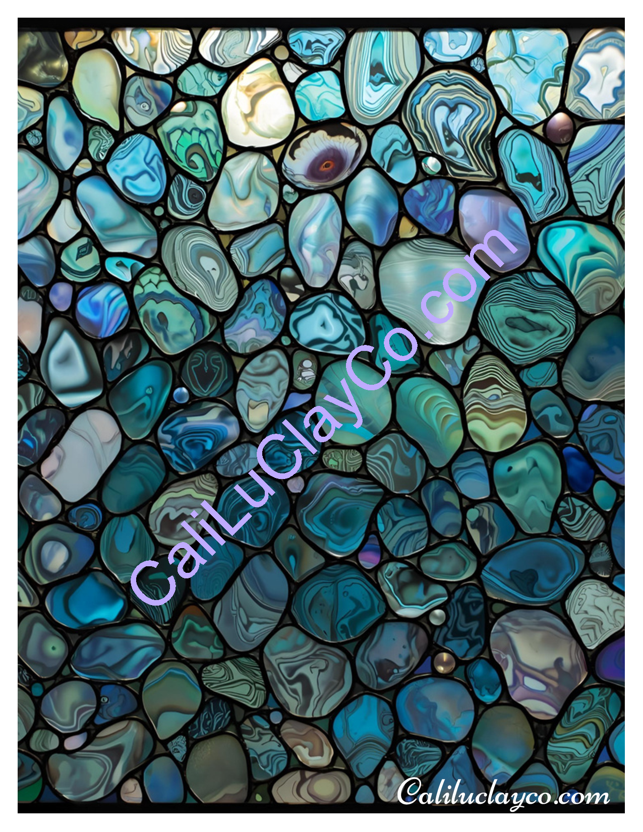 Teal Stones Left & Right Polymer Clay Water-Soluble Transfer Sheet / Tattoo Paper