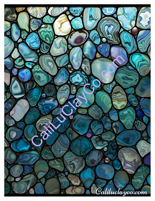 Teal Stones Left & Right Polymer Clay Water-Soluble Transfer Sheet / Tattoo Paper