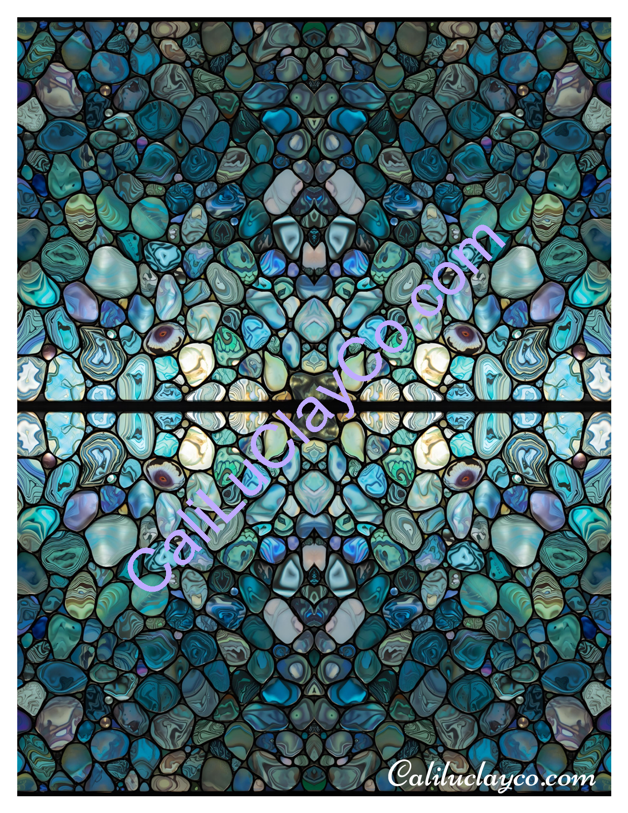 Teal Stones Mirrored Polymer Clay Water-Soluble Transfer Sheet / Tattoo Paper