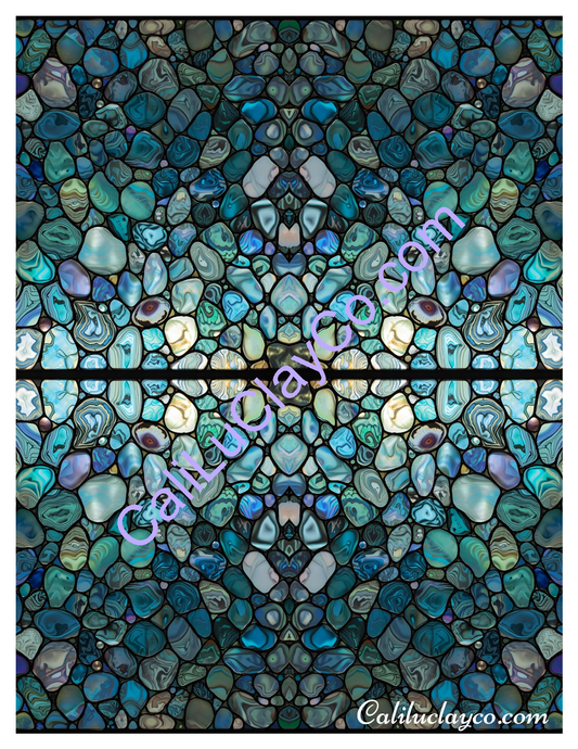 Teal Stones Mirrored Polymer Clay Water-Soluble Transfer Sheet / Tattoo Paper
