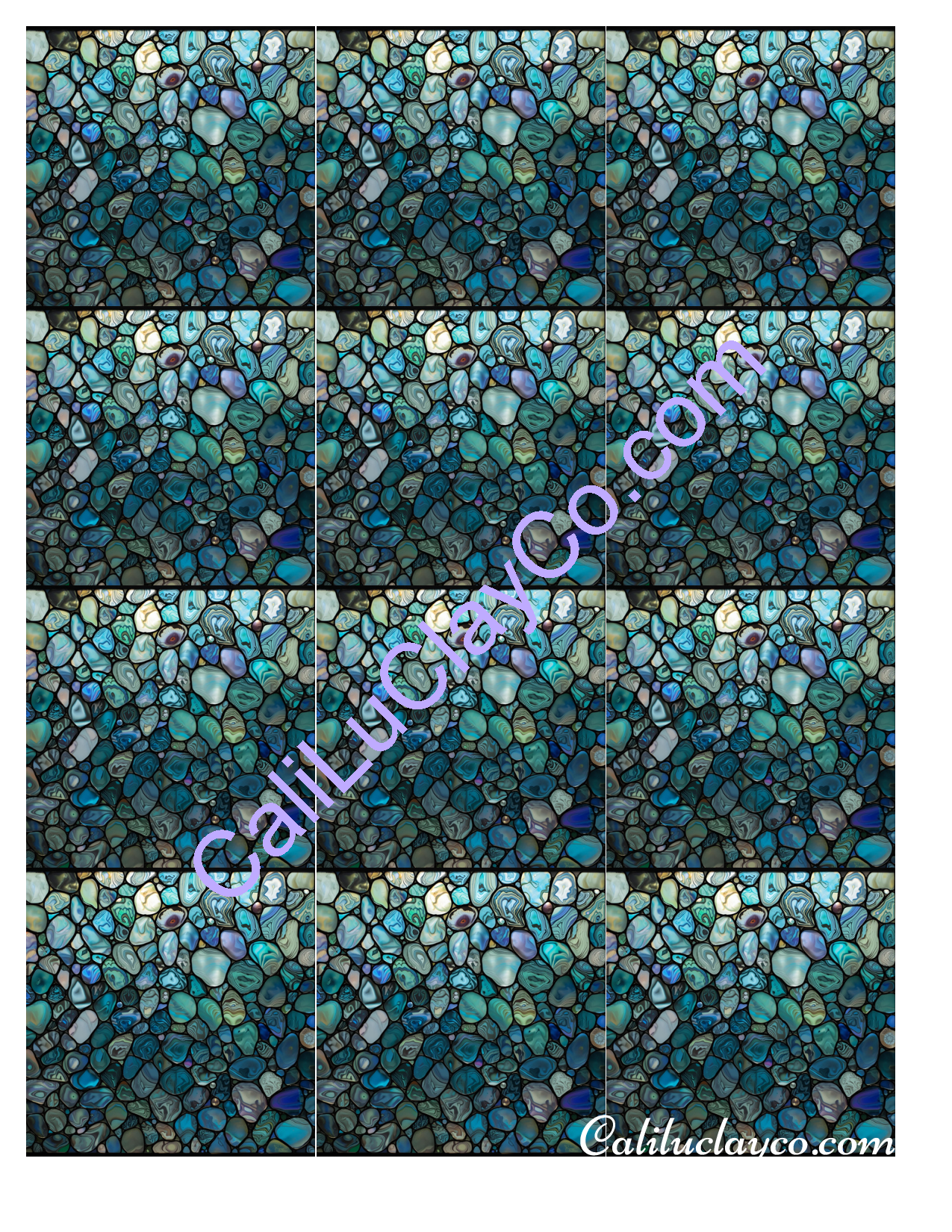 Teal Stones MULTI Left & Right Polymer Clay Water-Soluble Transfer Sheet / Tattoo Paper