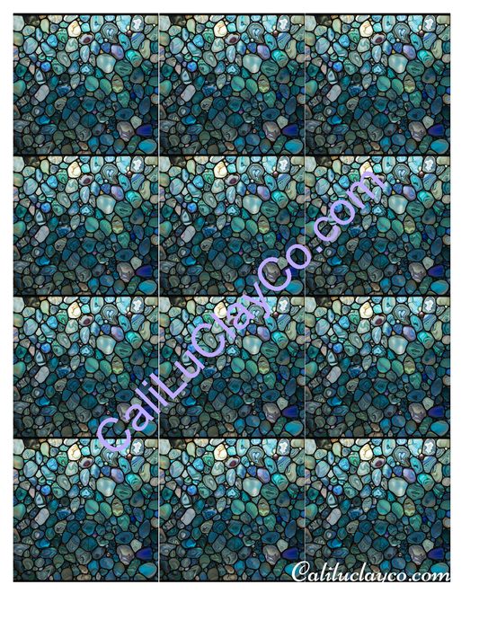 Teal Stones MULTI Left & Right Polymer Clay Water-Soluble Transfer Sheet / Tattoo Paper