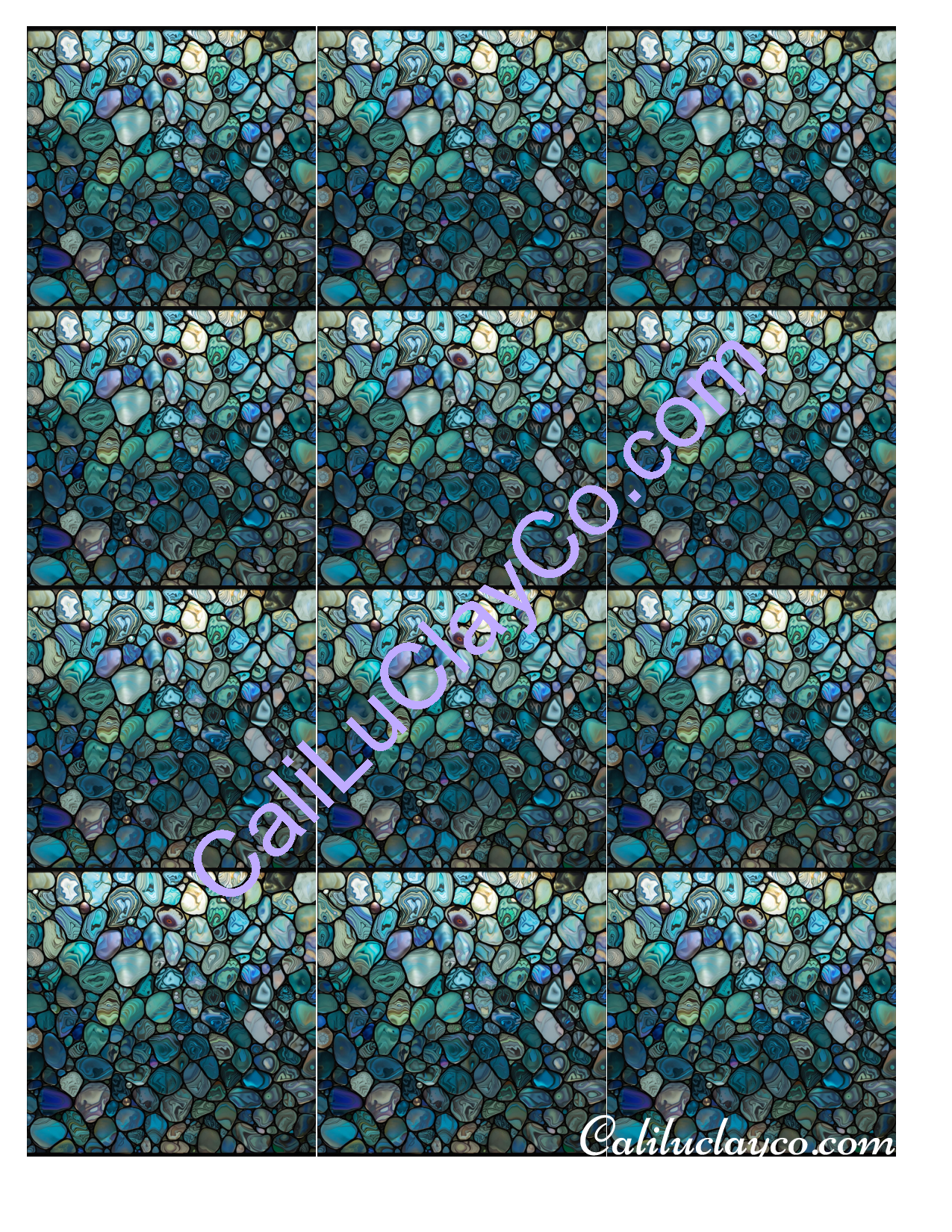 Teal Stones MULTI Left & Right Polymer Clay Water-Soluble Transfer Sheet / Tattoo Paper
