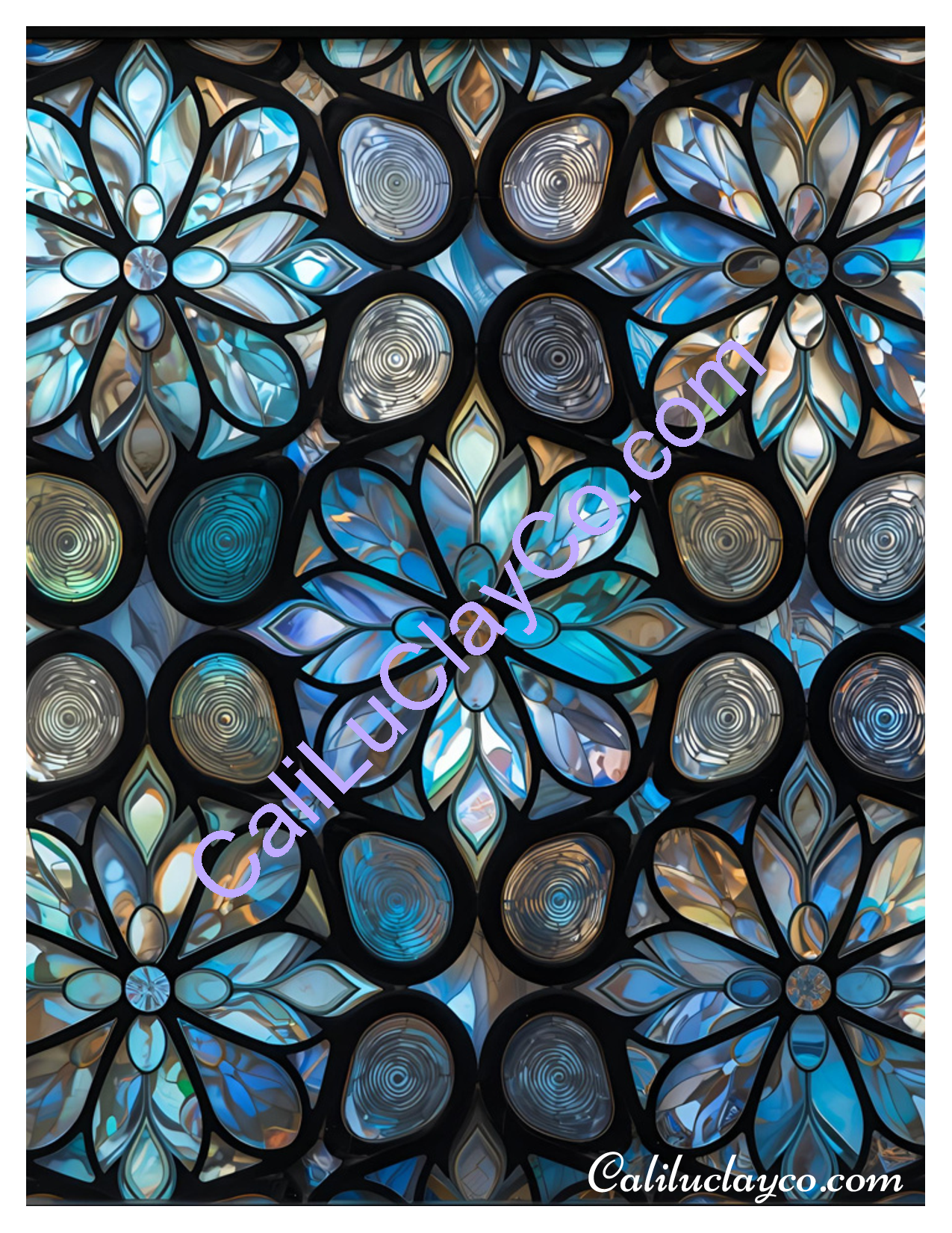 Floral Crystal Stained Glass Left & Right Polymer Clay Water-Soluble Transfer Sheet / Tattoo Paper