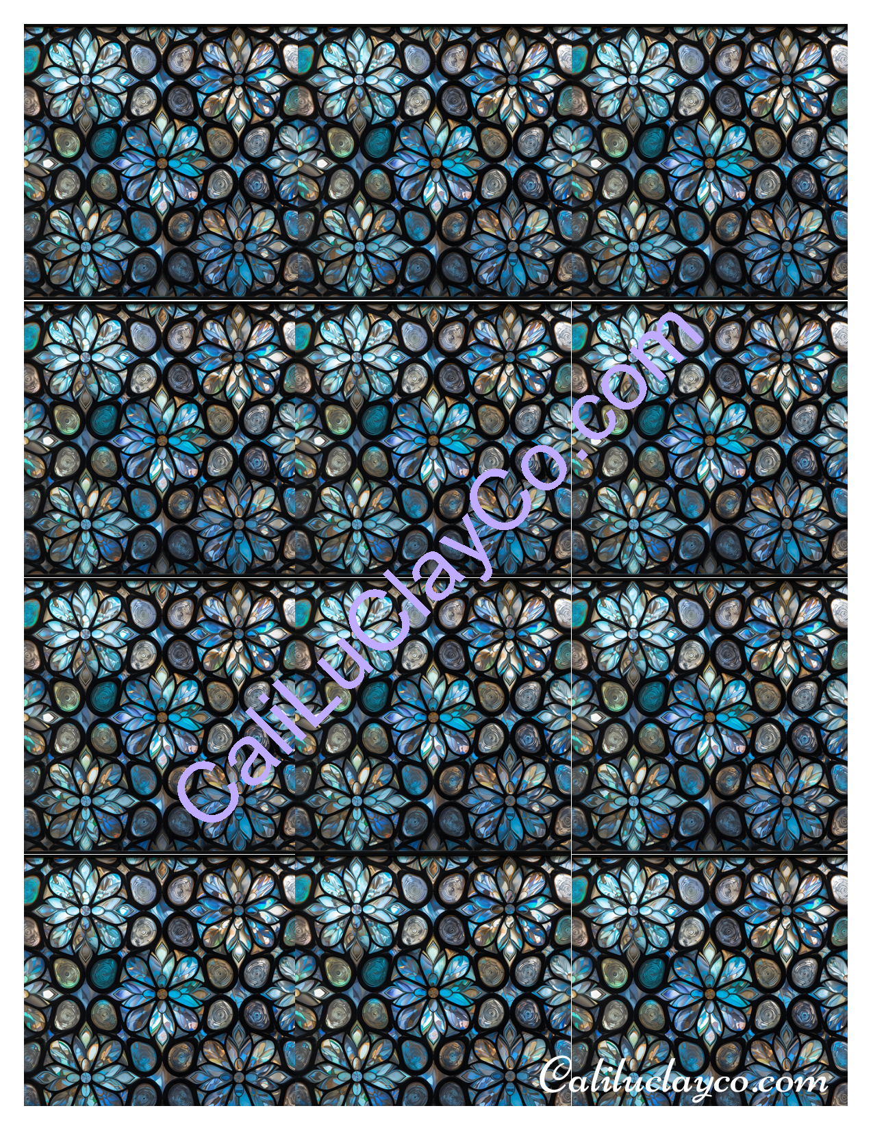 Floral Crystal Stained Glass MULTI Left & Right Polymer Clay Water-Soluble Transfer Sheet / Tattoo Paper