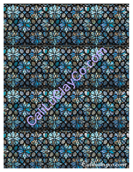Floral Crystal Stained Glass MULTI Left & Right Polymer Clay Water-Soluble Transfer Sheet / Tattoo Paper