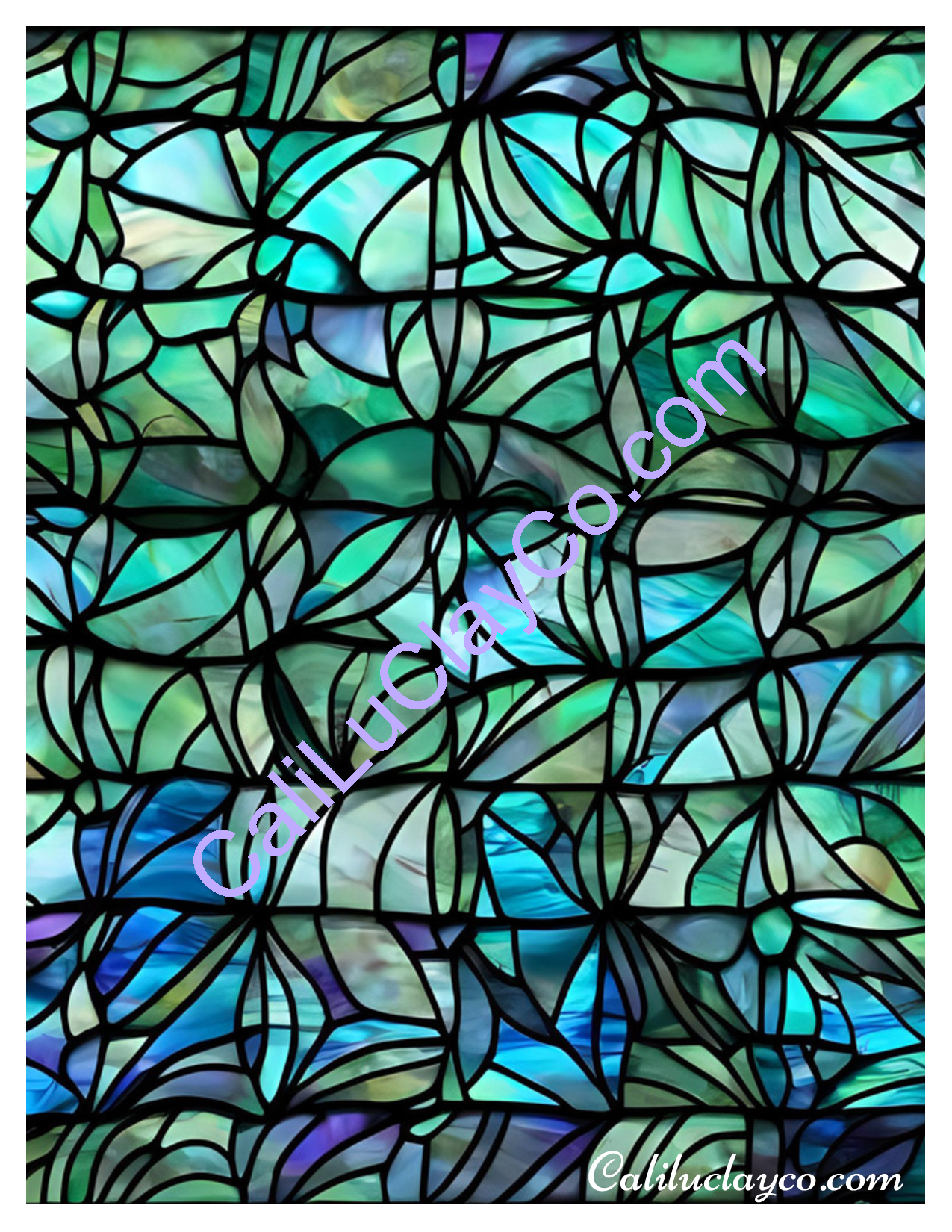 Teal Stained Glass Pattern #20 Left & Right Polymer Clay Water-Soluble Transfer Sheet / Tattoo Paper