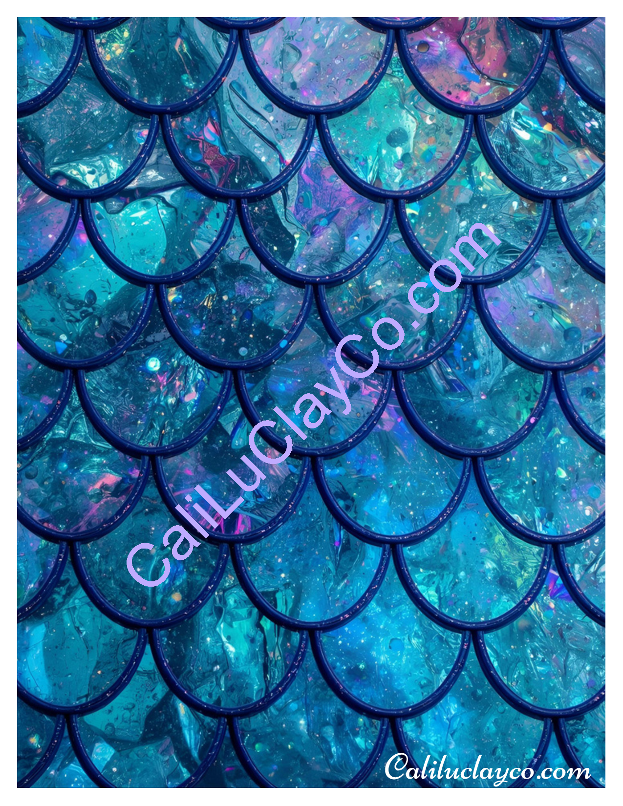 Teal Mermaid Scales Large & Multi x12 Polymer Clay Water-Soluble Transfer Sheet / Tattoo Paper