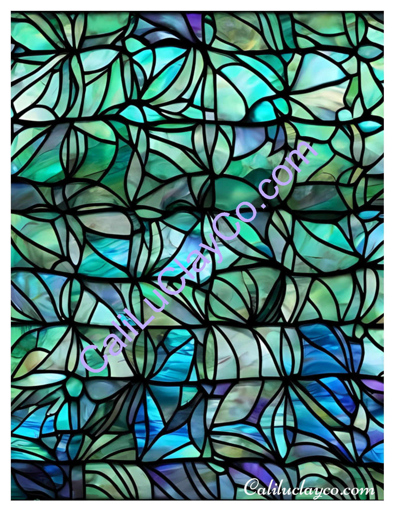 Teal Stained Glass Pattern #20 Left & Right Polymer Clay Water-Soluble Transfer Sheet / Tattoo Paper