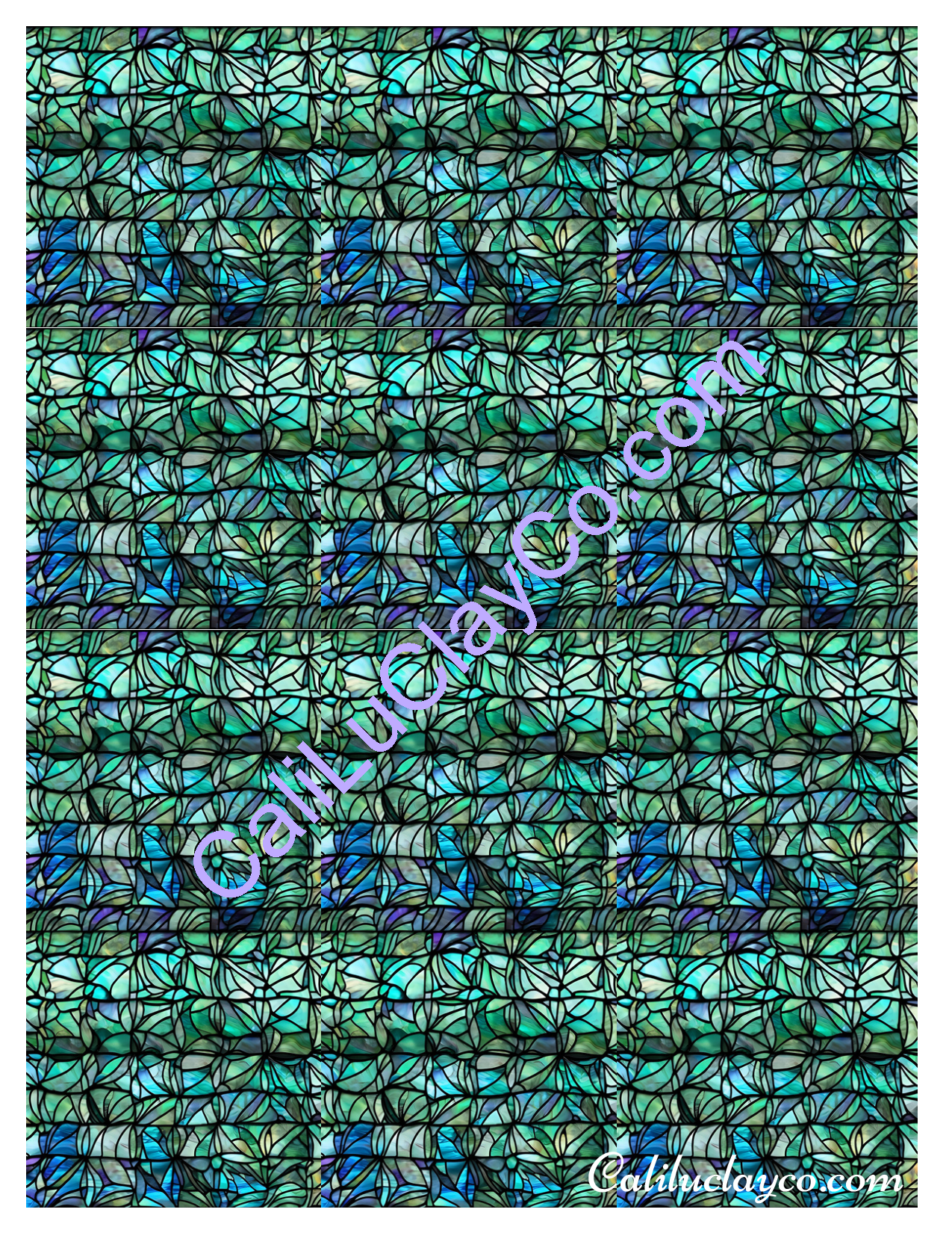 Teal Stained Glass Pattern #20 MULTI Polymer Clay Water-Soluble Transfer Sheet / Tattoo Paper