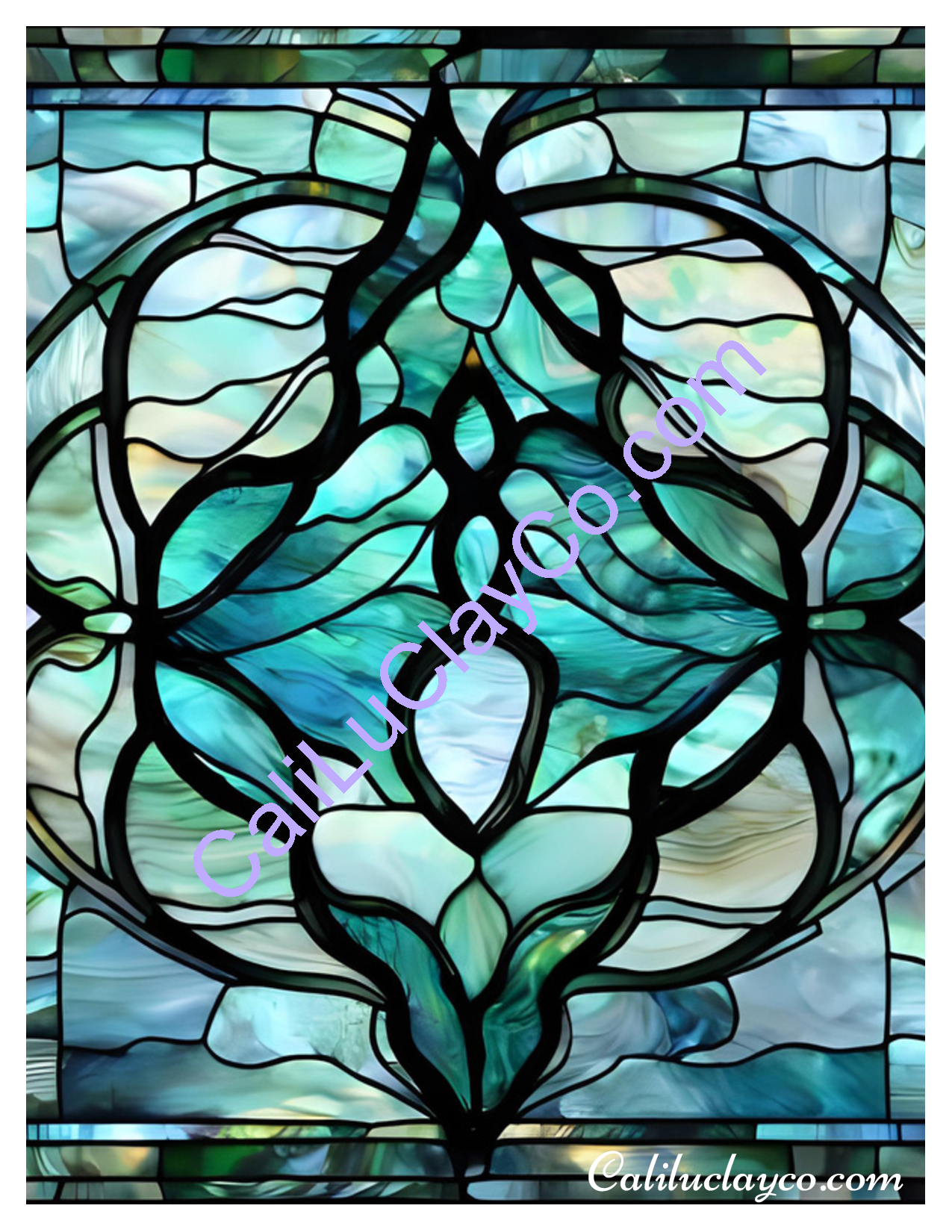 Teal Stained Glass Pattern #21 Left & Right Polymer Clay Water-Soluble Transfer Sheet / Tattoo Paper