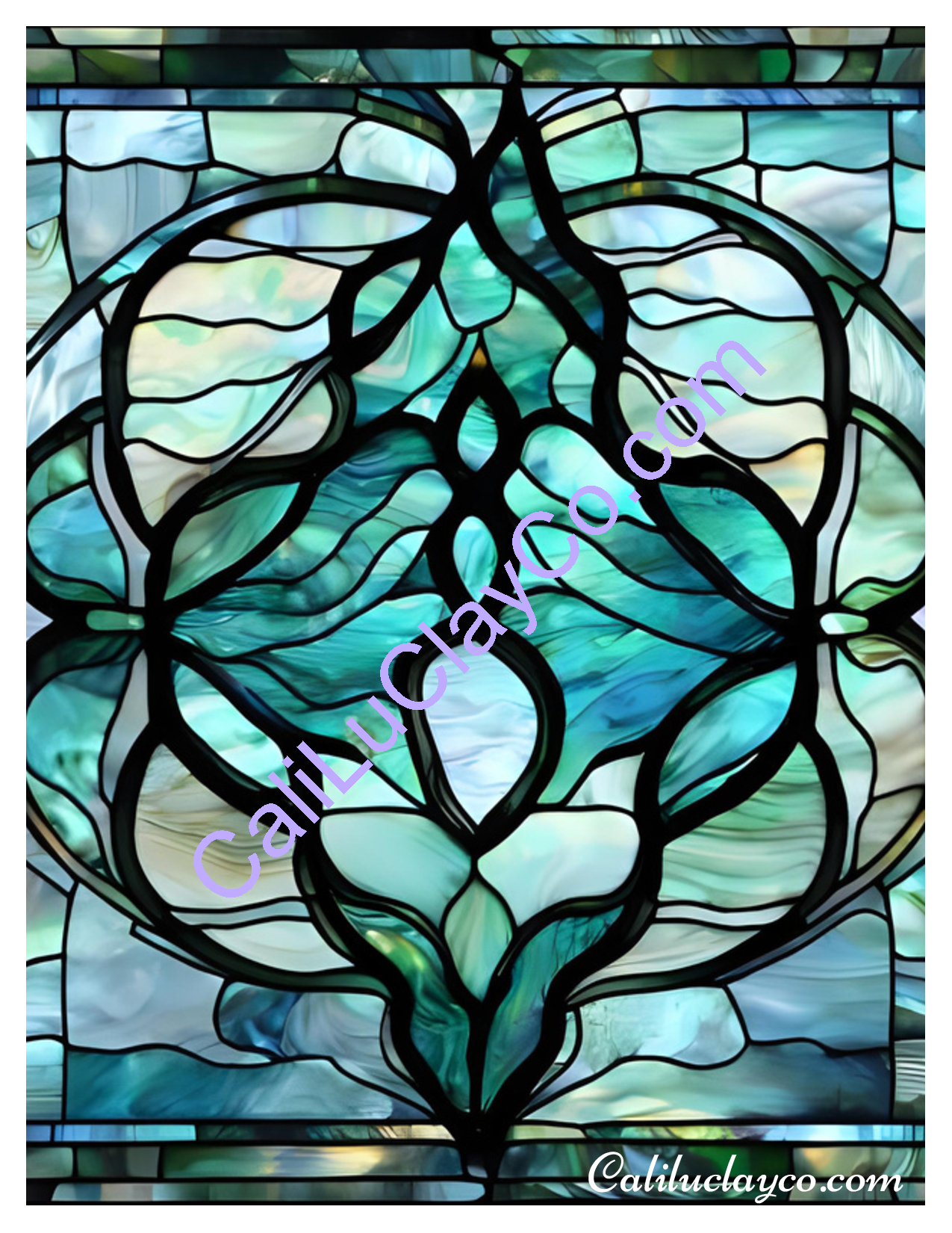 Teal Stained Glass Pattern #21 Left & Right Polymer Clay Water-Soluble Transfer Sheet / Tattoo Paper