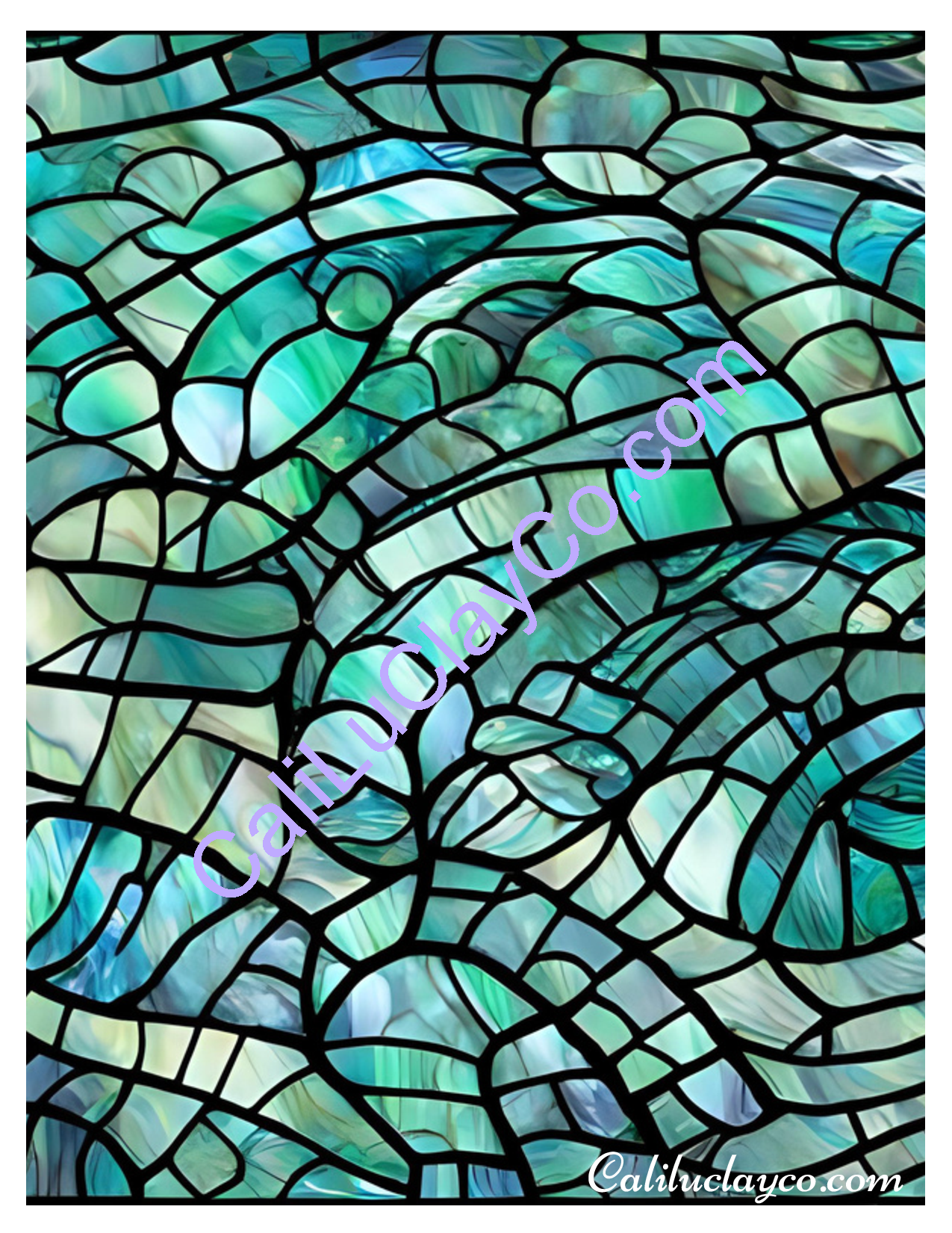Teal Stained Glass Pattern #22 Left & Right Polymer Clay Water-Soluble Transfer Sheet / Tattoo Paper