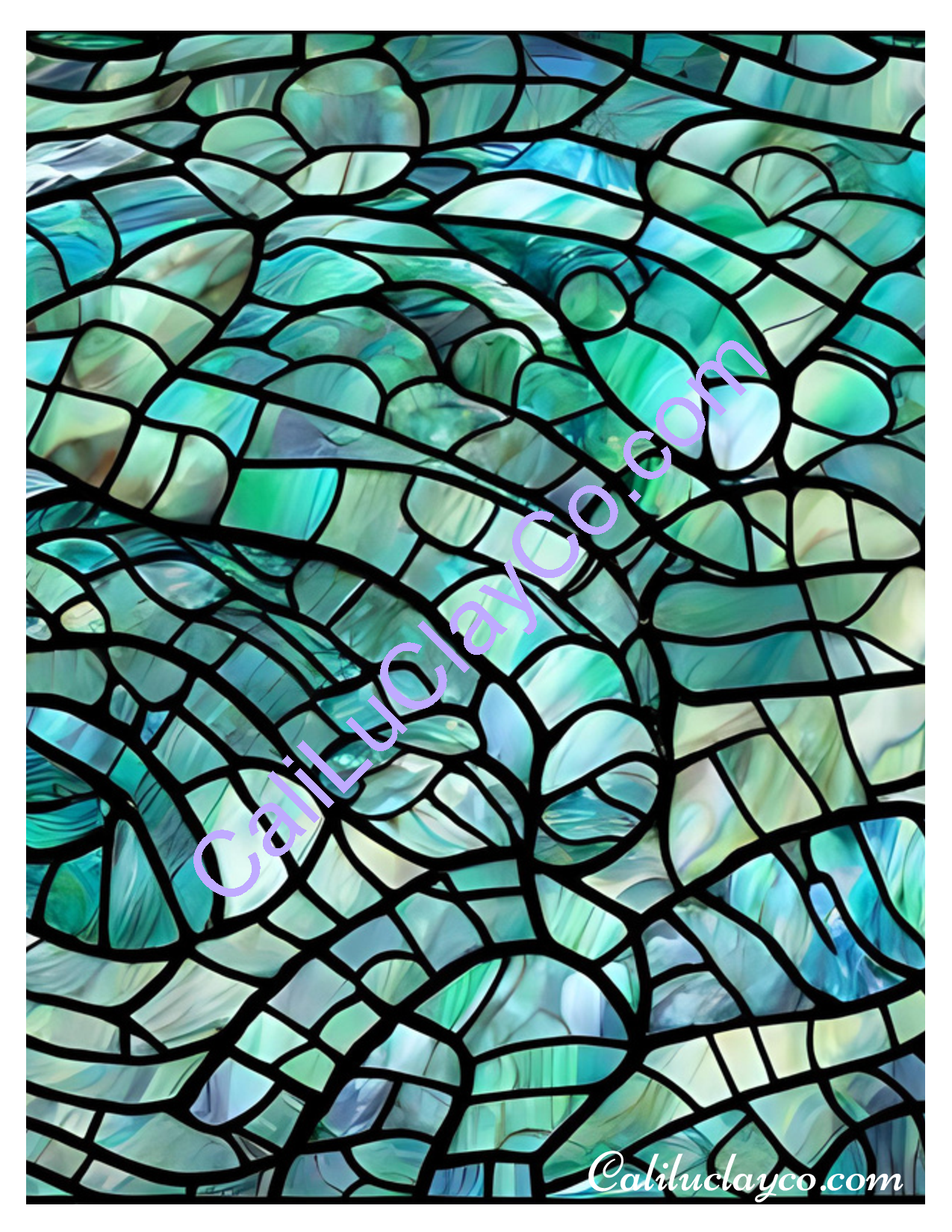 Teal Stained Glass Pattern #22 Left & Right Polymer Clay Water-Soluble Transfer Sheet / Tattoo Paper