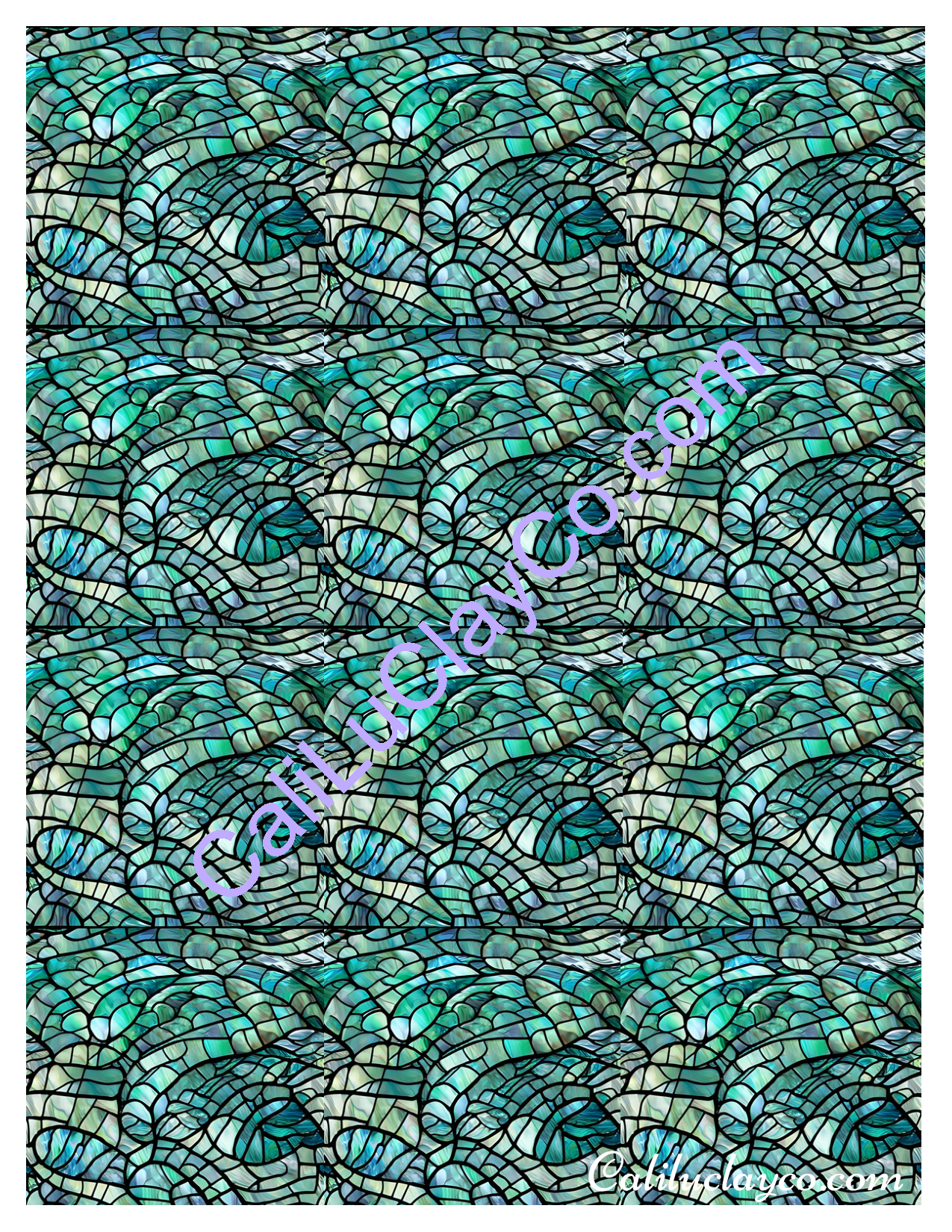 Teal Stained Glass Pattern #22 MULTI Left & Right Polymer Clay Water-Soluble Transfer Sheet / Tattoo Paper