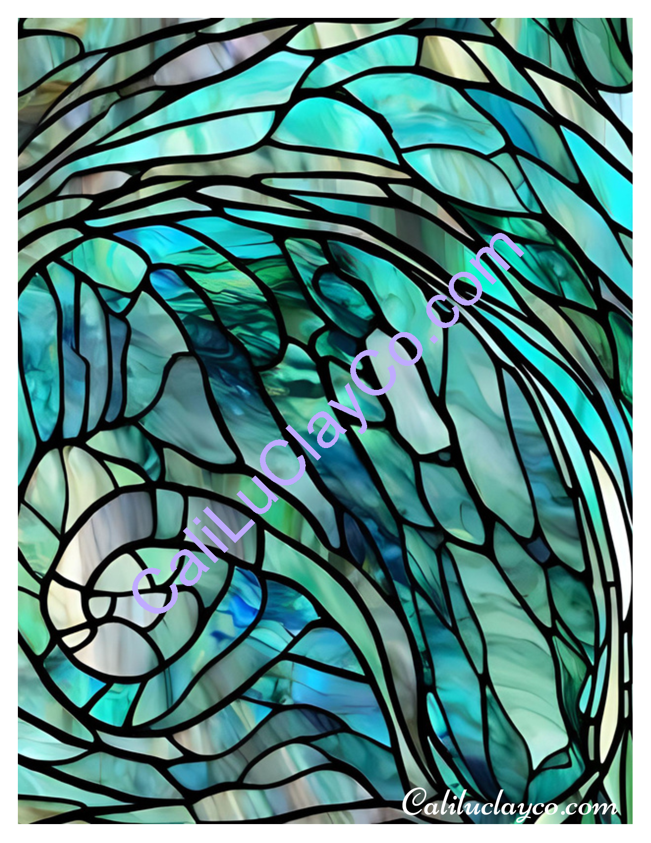 Teal Stained Glass Pattern #23 Left & Right Polymer Clay Water-Soluble Transfer Sheet / Tattoo Paper