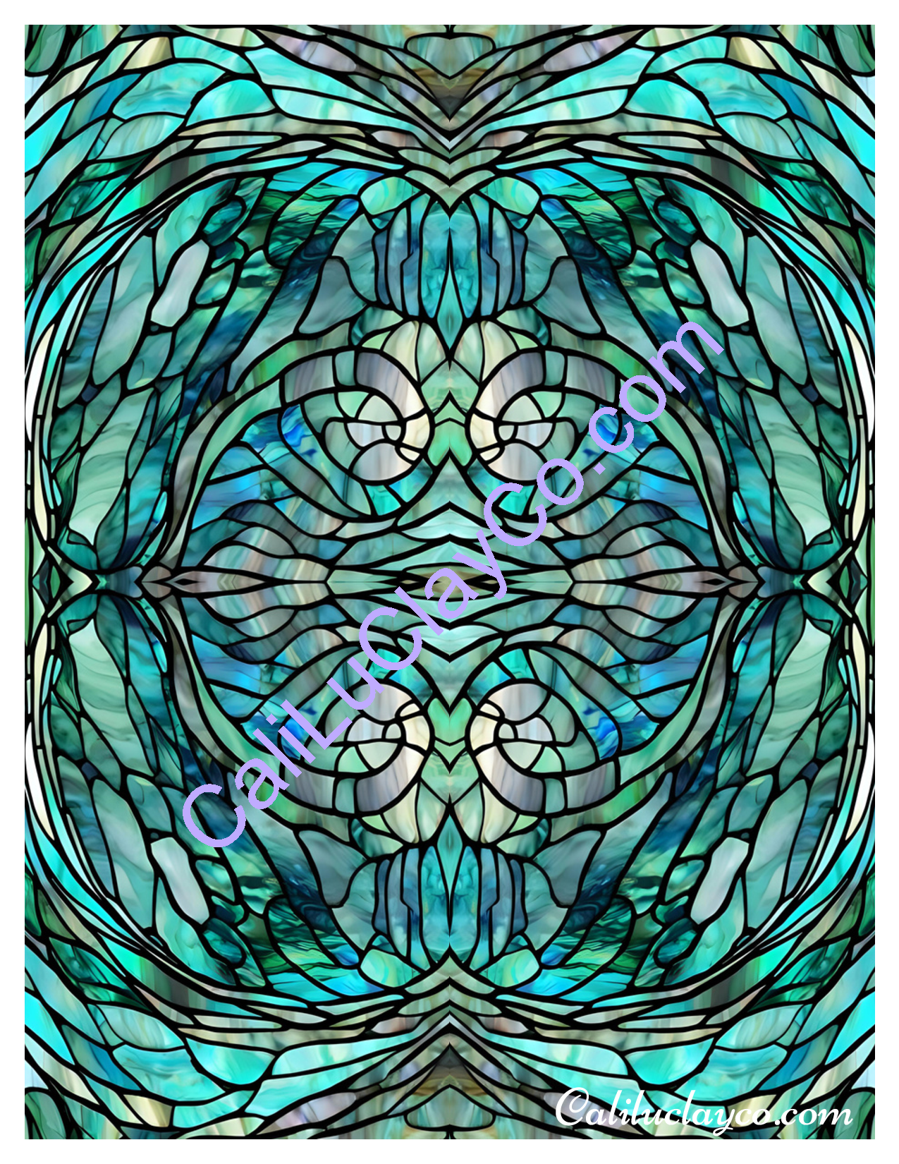 Teal Stained Glass Pattern #23 Mirrored Version #2 Polymer Clay Water-Soluble Transfer Sheet / Tattoo Paper