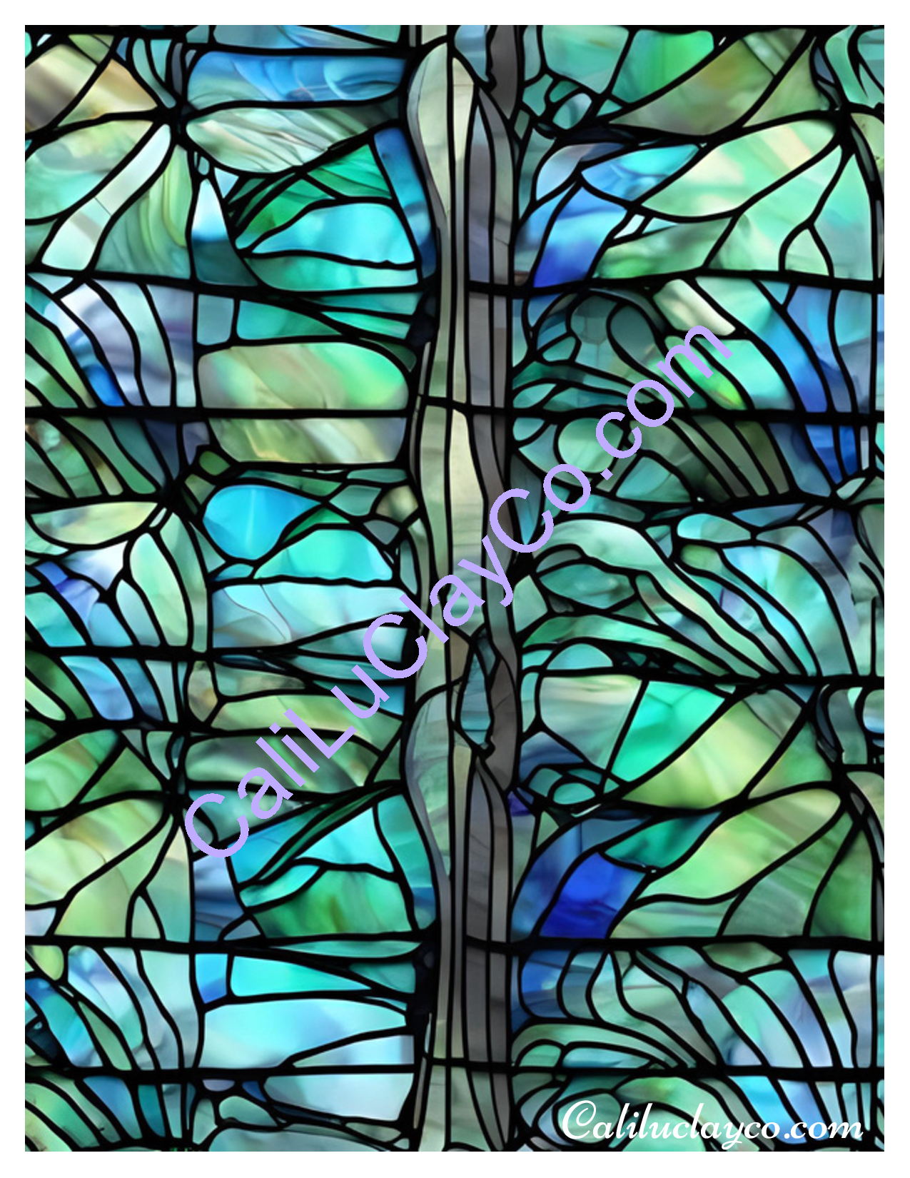 Teal Stained Glass Pattern #24 Left & Right Polymer Clay Water-Soluble Transfer Sheet / Tattoo Paper