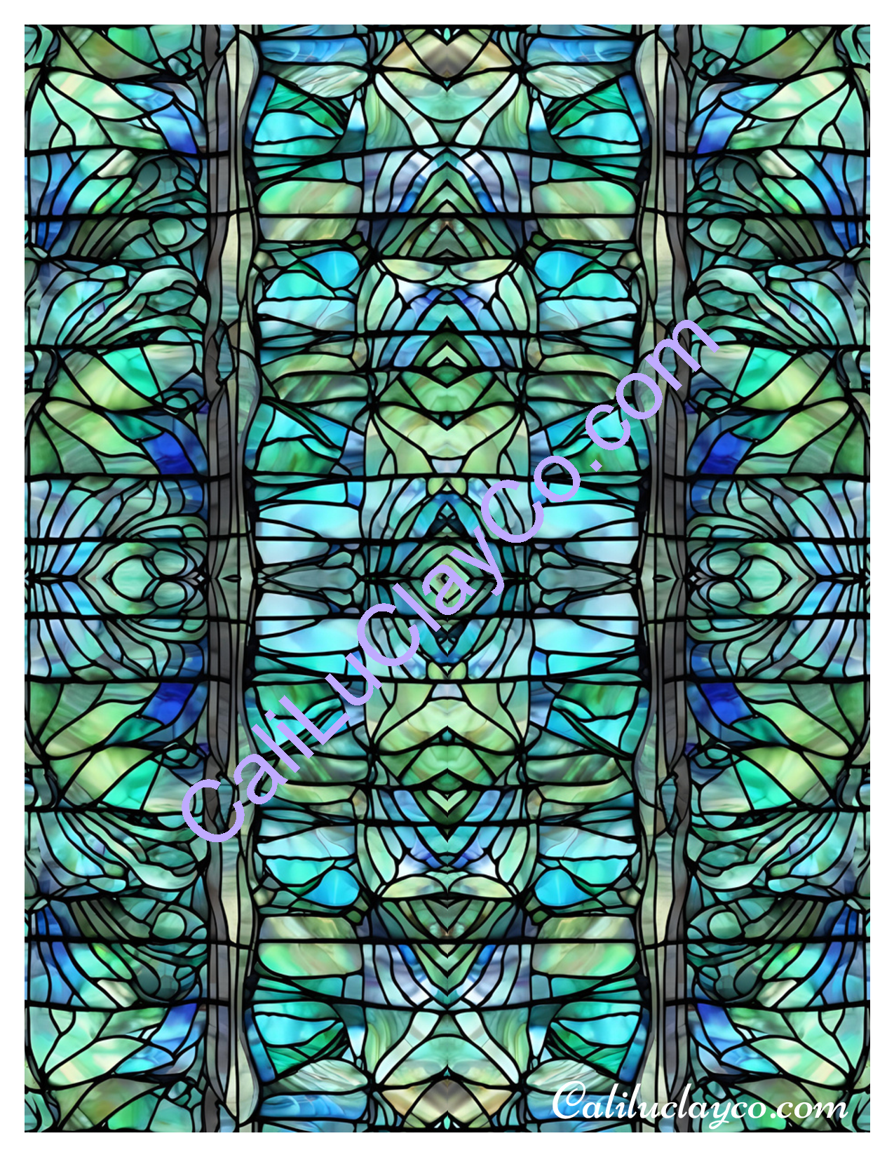 Teal Stained Glass Pattern #24 Mirrored Polymer Clay Water-Soluble Transfer Sheet / Tattoo Paper