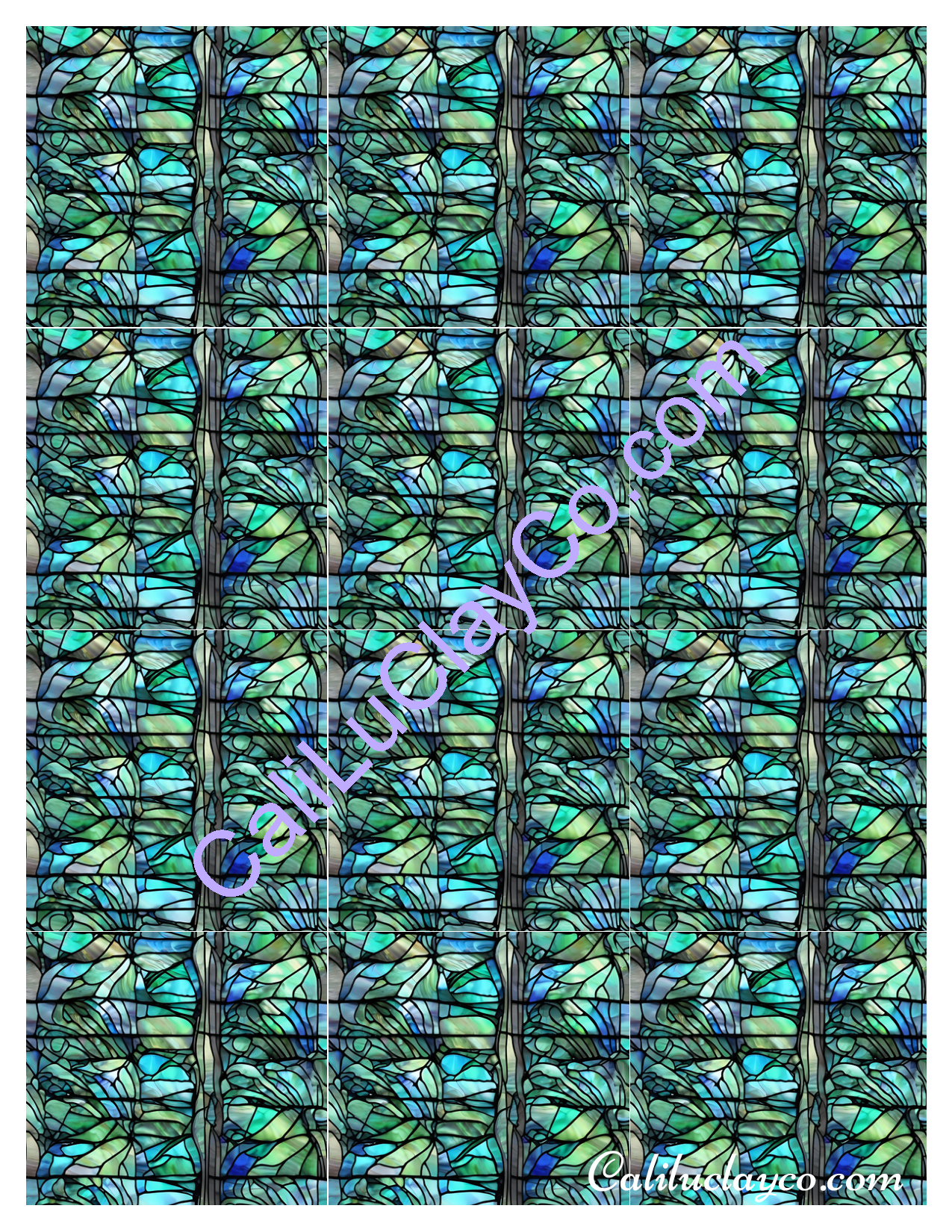 Teal Stained Glass Pattern #24 MULTI Left & Right Polymer Clay Water-Soluble Transfer Sheet / Tattoo Paper