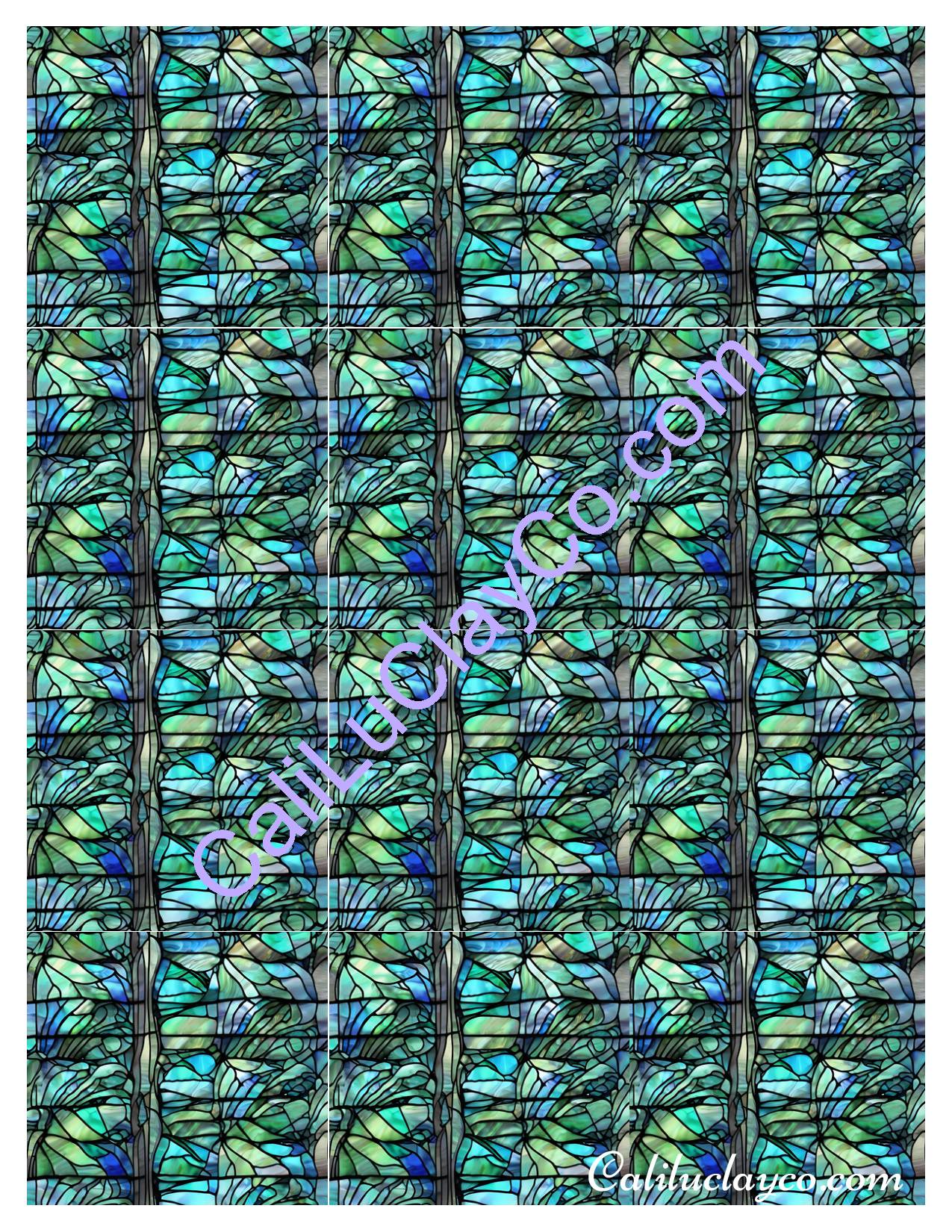 Teal Stained Glass Pattern #24 MULTI Left & Right Polymer Clay Water-Soluble Transfer Sheet / Tattoo Paper