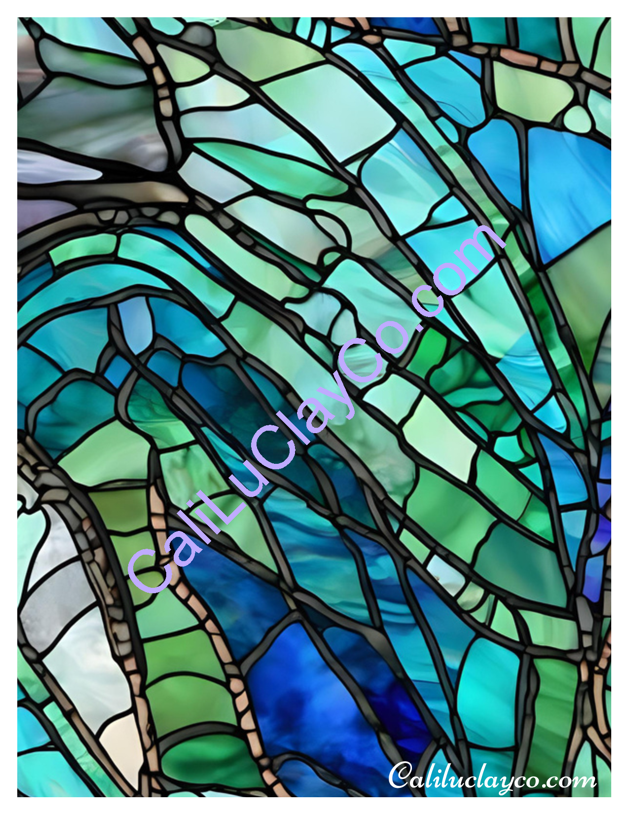 Teal Stained Glass Pattern #25 Left & Right Polymer Clay Water-Soluble Transfer Sheet / Tattoo Paper