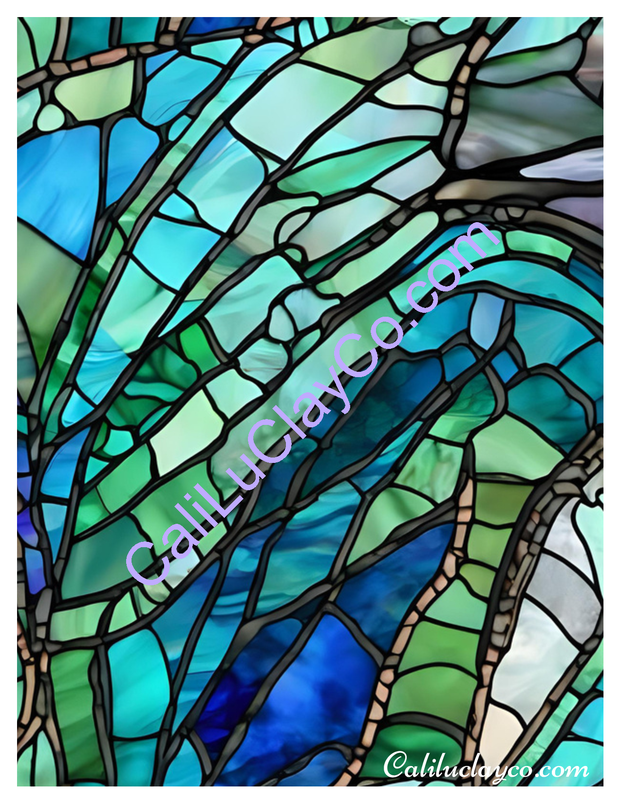 Teal Stained Glass Pattern #25 Left & Right Polymer Clay Water-Soluble Transfer Sheet / Tattoo Paper
