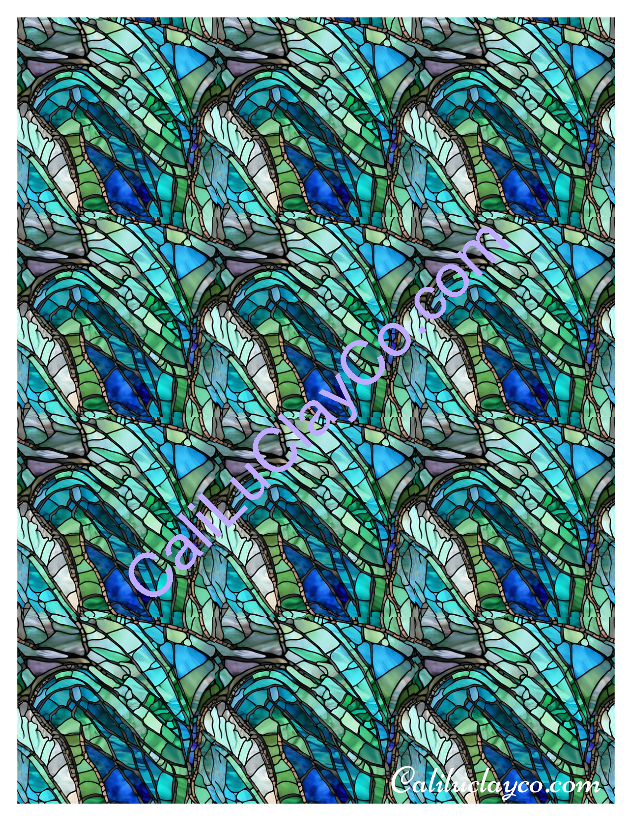 Teal Stained Glass Pattern #25 MULTI Left & Right Polymer Clay Water-Soluble Transfer Sheet / Tattoo Paper