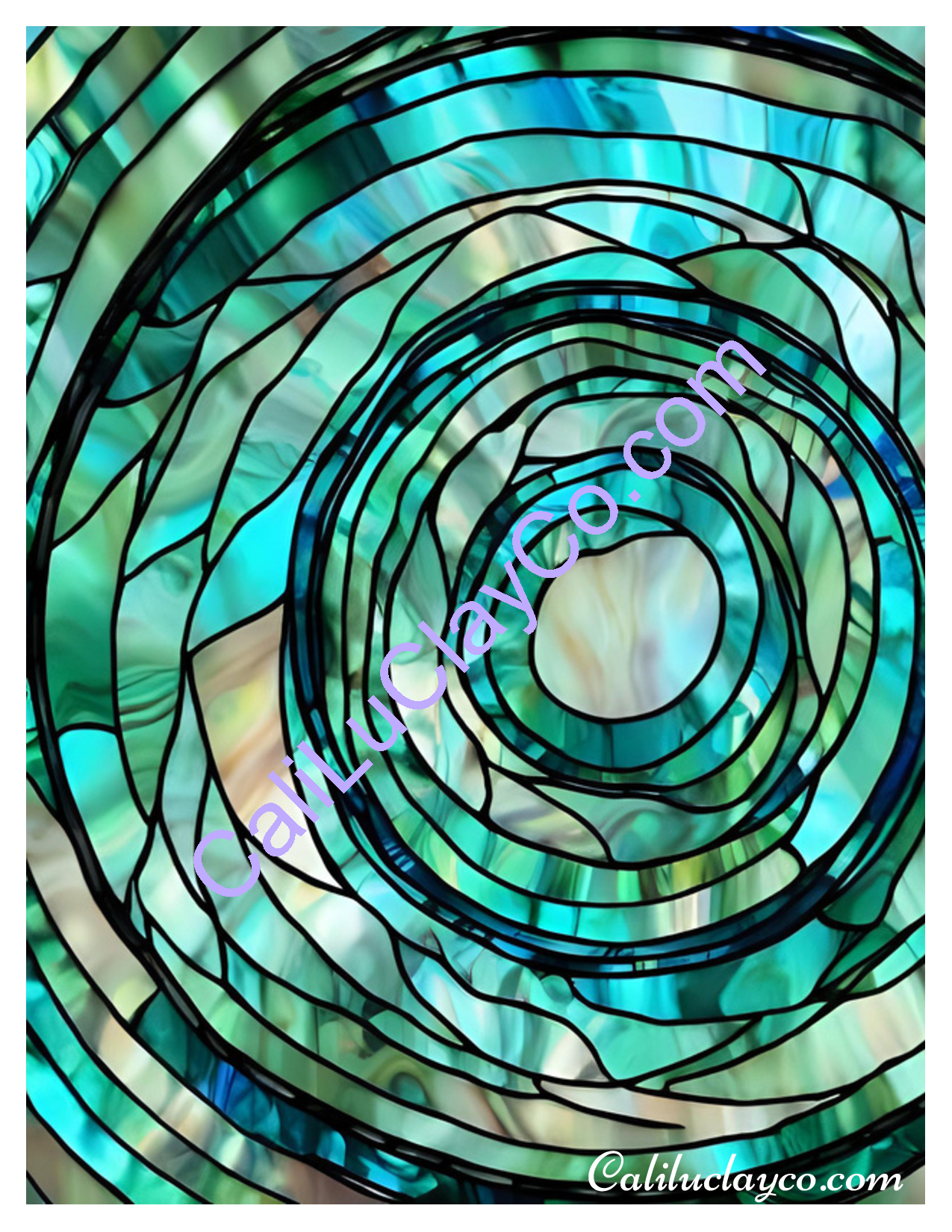 Teal Stained Glass Pattern #26 Left, Right & Mirrored Polymer Clay Water-Soluble Transfer Sheet / Tattoo Paper