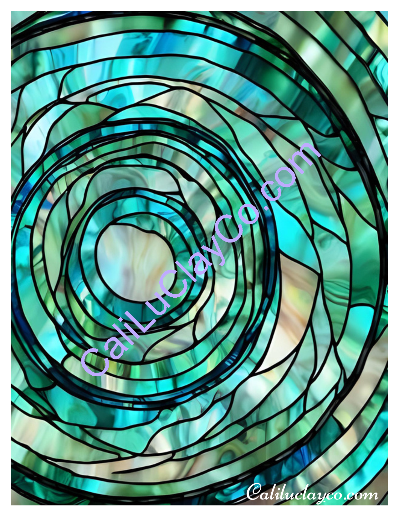 Teal Stained Glass Pattern #26 Left, Right & Mirrored Polymer Clay Water-Soluble Transfer Sheet / Tattoo Paper