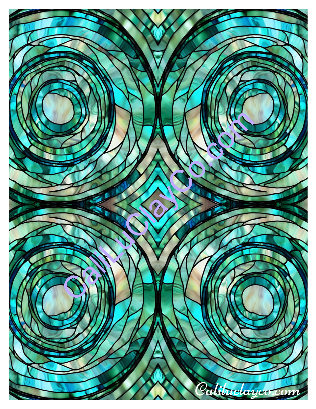 Teal Stained Glass Pattern #26 Left, Right & Mirrored Polymer Clay Water-Soluble Transfer Sheet / Tattoo Paper