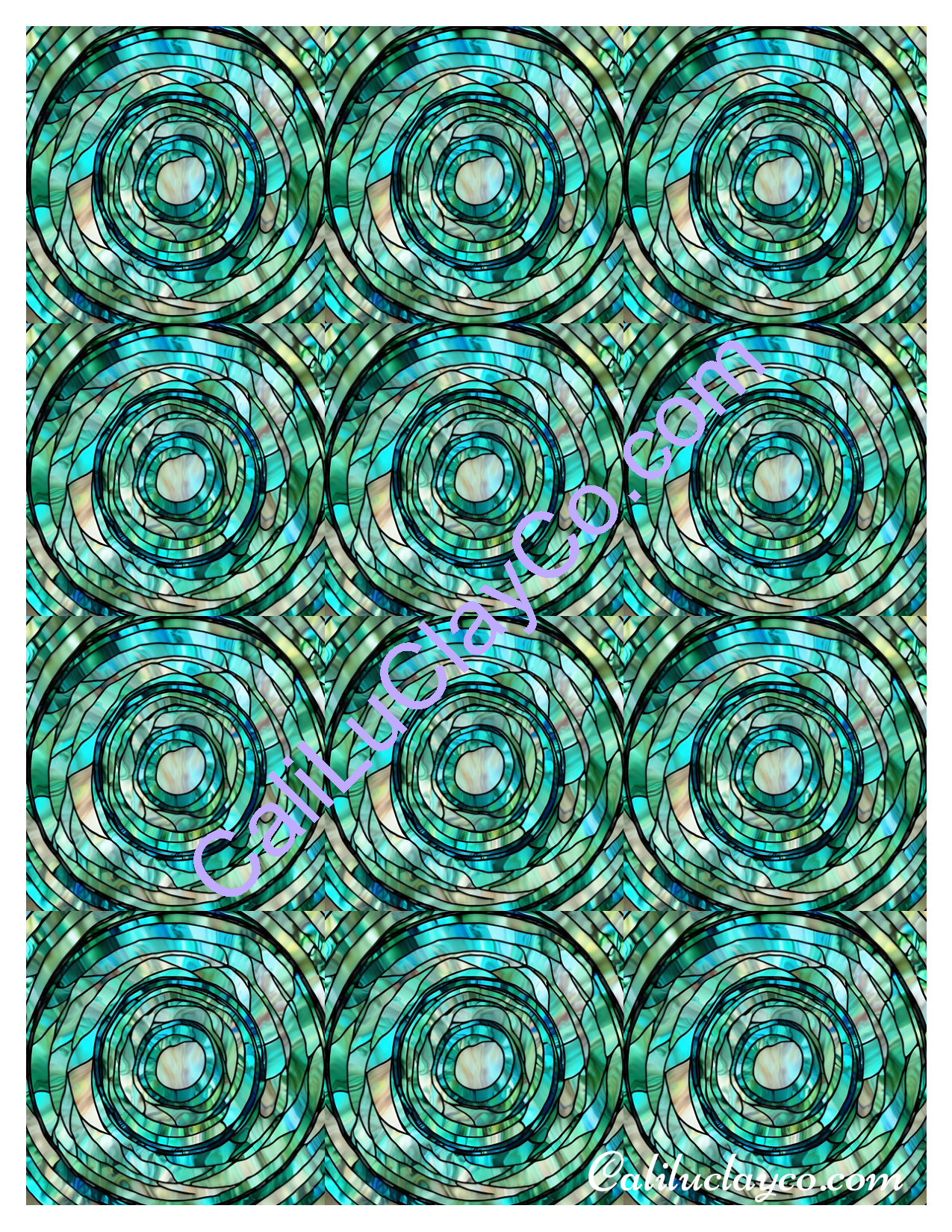 Teal Stained Glass Pattern #26 MULTI Left & Right Polymer Clay Water-Soluble Transfer Sheet / Tattoo Paper